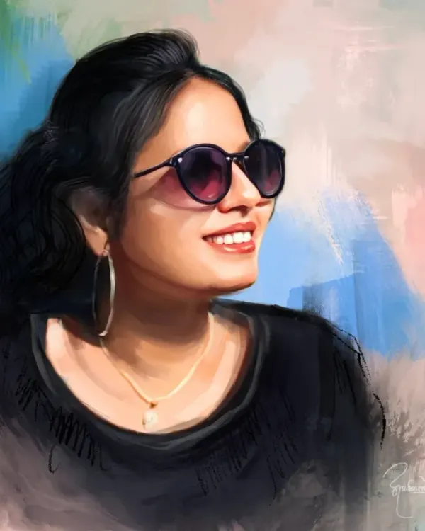 A portrait of a happy client, capturing a moment of pure joy. I used bright, expressive lighting and a soft background to make her smile the central focus of this custom digital painting.