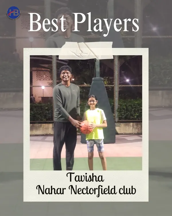 Celebrating our best players at an inter-club basketball practice match. Here, Tavisha from Nahar Nectorfield club is recognized for her outstanding performance on the court.
