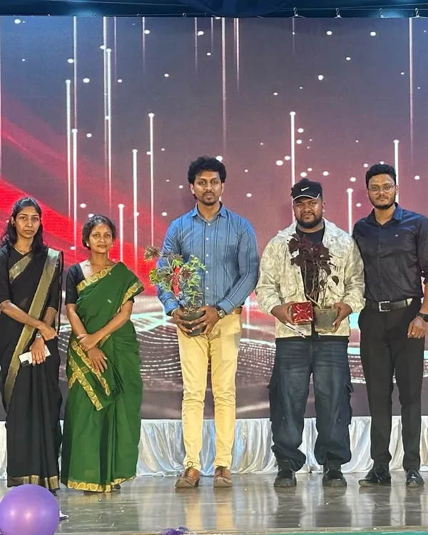 Being honored on stage by the faculty of Seshadripuram Degree College. It was a privilege to serve as a judge and witness the amazing talent at their vibrant dance competition 💫