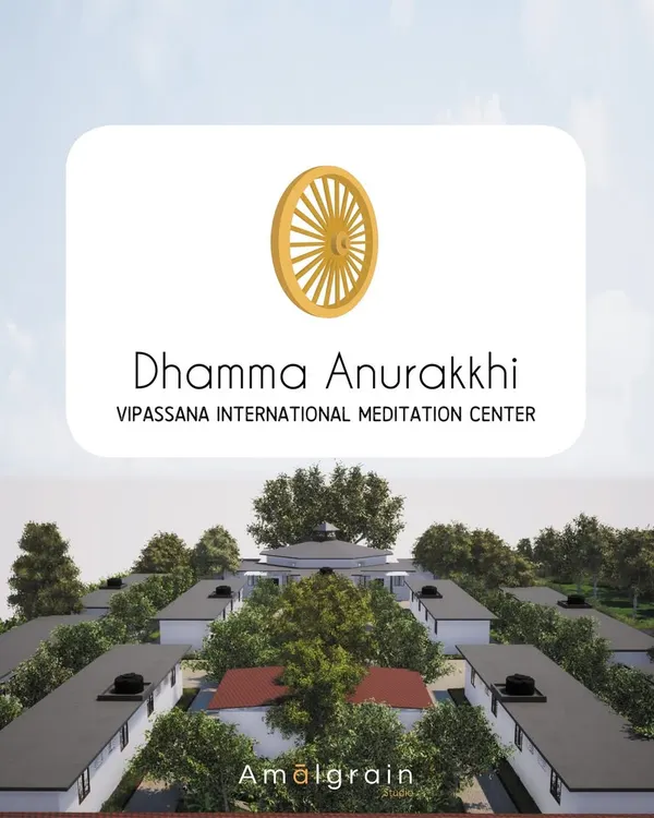 The vision for the Dhamma Anurakkhi center is rooted in sustainability. This title image introduces the project, which incorporates passive ventilation, locally sourced materials, and comprehensive waste and water reuse systems.
