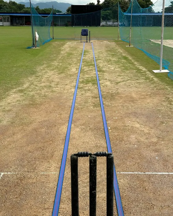 Using some desi resources to get the work done. This simple setup with a chair helps bowlers visualize the target area and improve their accuracy.