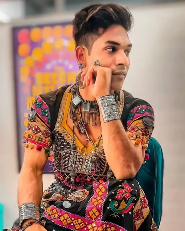 A look from the Netflix movie "Monkey Man" directed by Dev Patel. I was styled in this traditional folk costume for my part, showcasing my versatility for international projects.