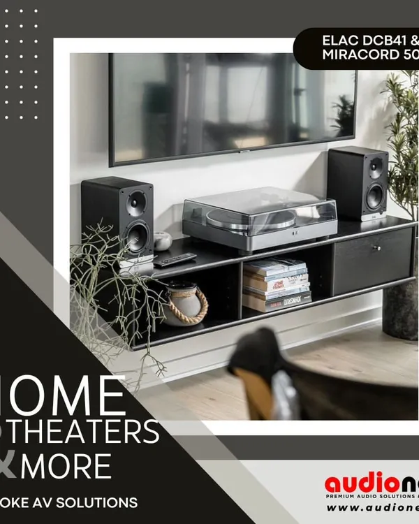 A perfect example of a modern Hi-Fi setup. This system pairs Elac's DCB41 active speakers with a Miracord 50 turntable, offering both digital streaming and classic vinyl playback in a stylish, minimalist package.