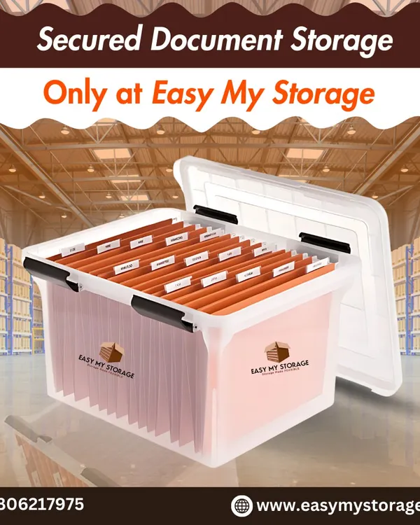 We provide secured document storage for your most important files. This image shows a neatly organized file box against the backdrop of our expansive warehouse.