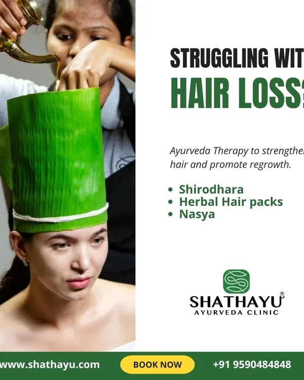 If you are struggling with hair loss, Ayurveda offers a path to regrowth. This image shows a unique herbal application, part of our therapy that includes Shirodhara, herbal hair packs, and Nasya to strengthen hair and promote new growth.