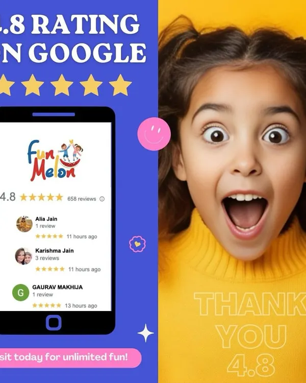 4.8 stars on Google! We are so grateful to our amazing customers for their love and support. Your feedback helps us continue to be Delhi's favorite play destination.