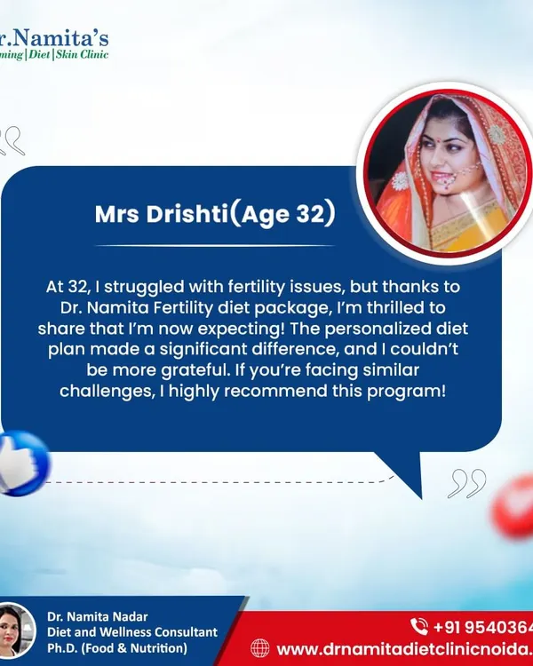 This is the story of Mrs. Drishti. When she came to me, she was struggling with fertility issues. We worked together on a personalized diet plan focusing on whole foods, and I am so happy to share that she is now expecting. Her journey shows that the right nutrition can make a significant difference.