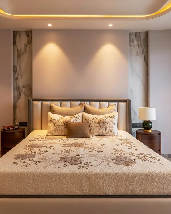 This bedroom is a perfect blend of coziness and minimalism. I used a soft, earthy color palette, floral-patterned bedding, and warm, layered lighting to create a tranquil and inviting retreat.