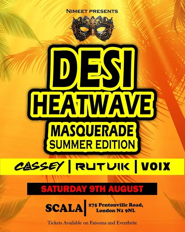 The poster for 'Desi Heatwave', a massive Bollywood night I played at Scala in London. I'm experienced in getting large crowds hyped up at major club venues.