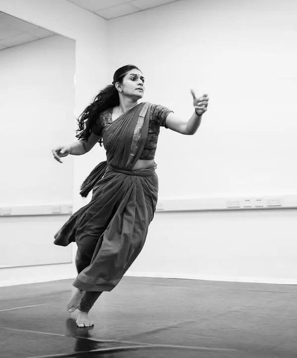 A studio session for 'Abandhana', a work exploring Pali poetry from the Therigatha. This image captures the raw movement quality we explore in the studio before it is refined for the stage.