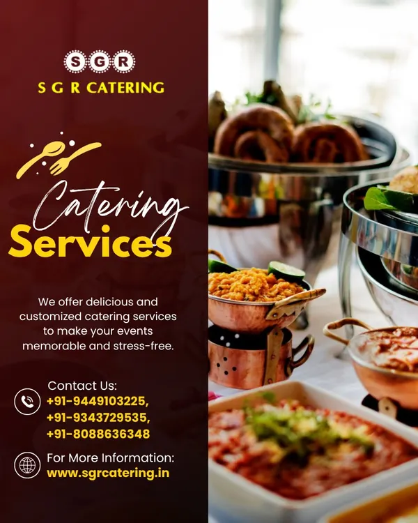A lavish buffet spread featuring a variety of North Indian and South Indian dishes in traditional copper and steel serveware. We offer delicious and customized catering services to make your events memorable.