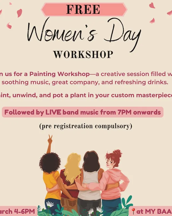 We love hosting workshops that combine creativity and nature. This poster was for our free Women's Day painting workshop, where guests could paint a pot and then plant their own sapling in it.