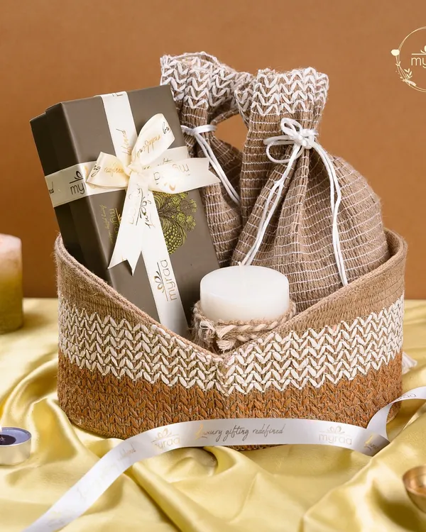 Unveil the magic of Diwali with my festive hampers. This beautiful basket includes gourmet treats, artisanal candles, and personalized keepsakes, thoughtfully curated to bring joy and light to your celebrations.