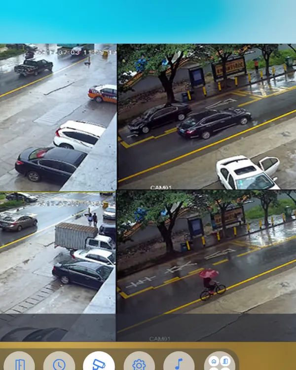 The Aura App's split-screen view allows for simultaneous monitoring of multiple CCTV camera feeds on a single tablet screen. This feature is perfect for keeping an eye on different areas of your property at the same time.