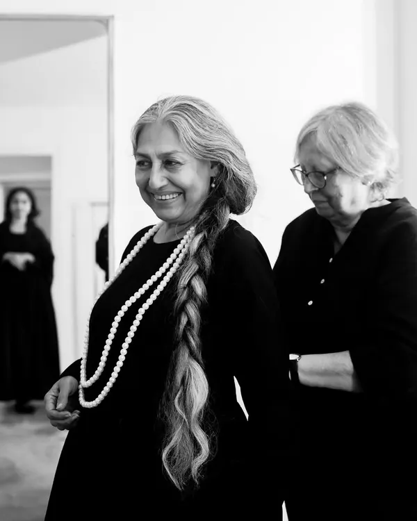 A behind-the-scenes moment from a costume trial for "The House of Bernarda Alba." Here, actor Padmavati Rao gets fitted for her role.