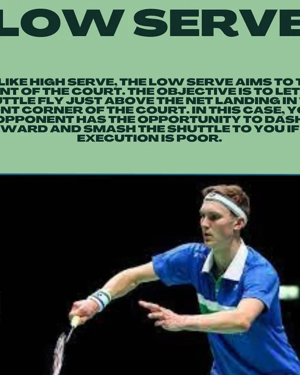 The low serve is a crucial shot for starting the rally aggressively. Its objective is to fly just over the net, forcing your opponent to lift the shuttle.