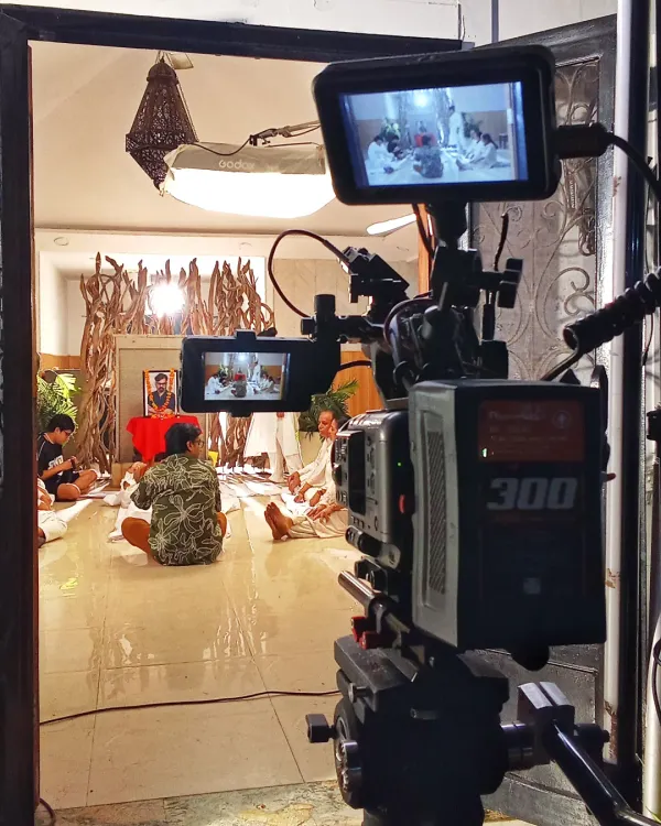 A view from behind my camera on the set of a YouTube video shoot for Purav Jha. This shot shows the multi-camera setup we used to cover the scene.
