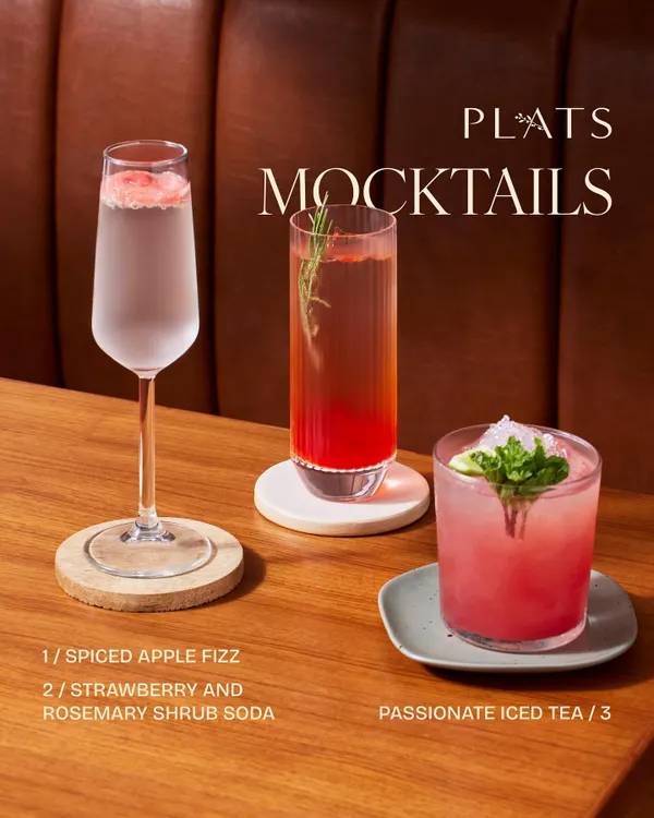 Introducing our new mocktail menu. Featuring the Spiced Apple Fizz, a Strawberry and Rosemary Shrub Soda, and a Passionate Iced Tea, these drinks are complex, refreshing, and entirely alcohol-free.