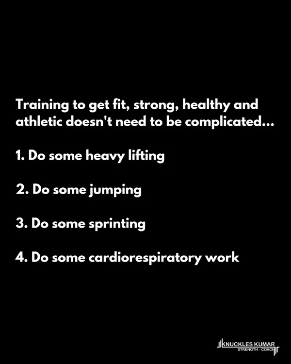 Getting fit, strong, and athletic doesn't need to be complicated. My training philosophy is built on four simple, evidence-backed pillars: lifting heavy, jumping for power, sprinting for speed, and dedicated cardiorespiratory work for endurance.