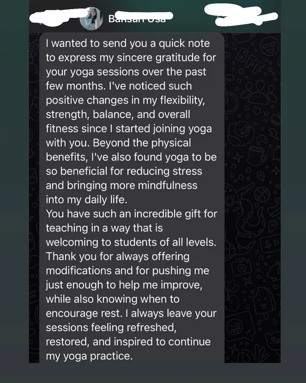 I am so grateful for this wonderful feedback. It's my goal to create a welcoming space for students of all levels, offering modifications and encouragement so you always feel refreshed and restored.