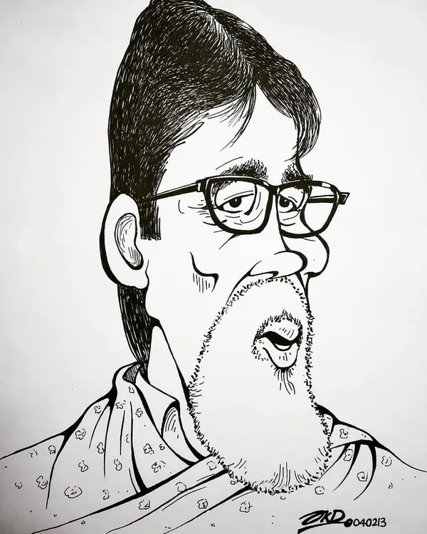 A portrait of the legendary Amitabh Bachchan. His iconic look is always a pleasure to capture on paper. This is the same artwork as ID 36.