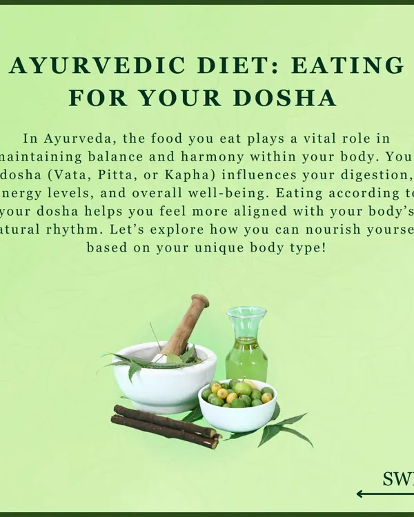Eating according to your dosha is fundamental to Ayurvedic nutrition. Your unique body type influences your digestion and energy, and choosing the right foods helps align your body with its natural rhythm for better health.