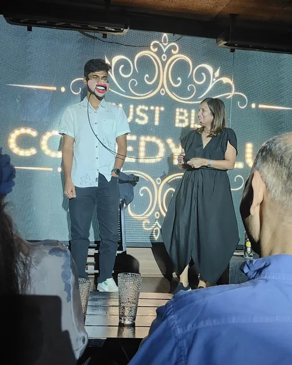 Here's another brave volunteer becoming a human puppet at my show in Bangalore. The masks make it impossible not to laugh, both for the person on stage and for everyone watching.
