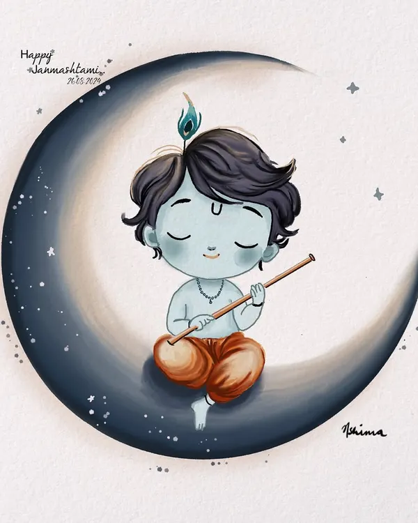 A sweet illustration of little Krishna for Janmashtami. I love creating art for festivals, using my soft and gentle style to capture the divine and joyful spirit of the occasion.