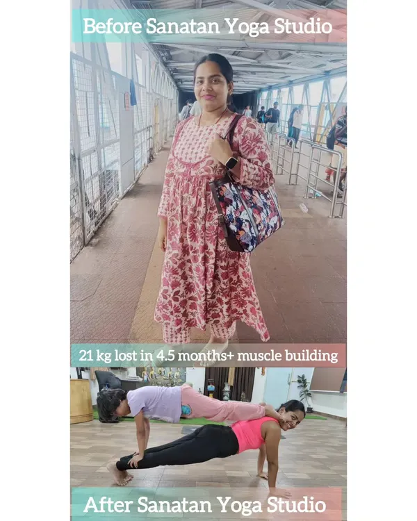 This is what real transformation looks like. With consistent practice of traditional yoga and following an Ayurvedic diet plan, my student lost 21 kgs in just 4.5 months while also building significant muscle strength. This is not a quick fix, it's a sustainable lifestyle change.