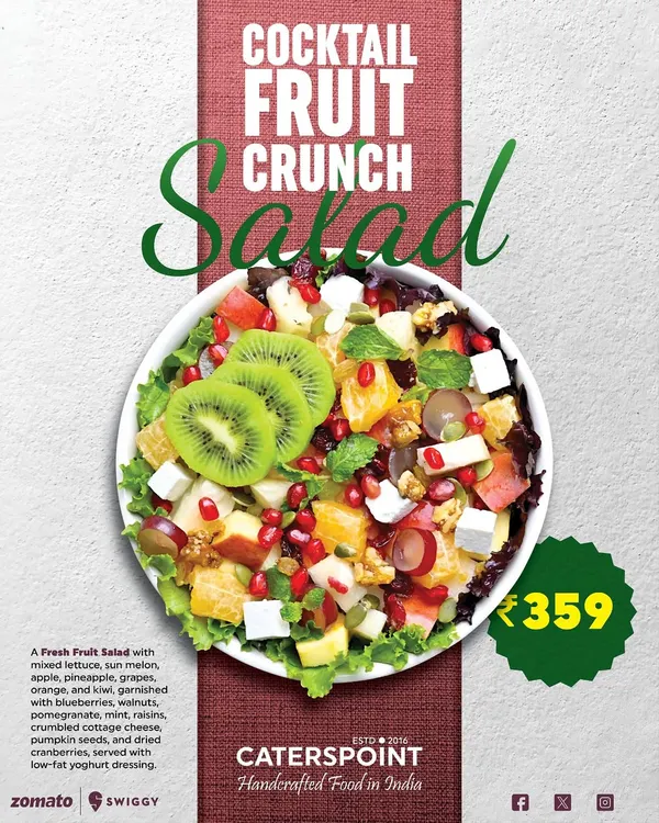 My Cocktail Fruit Crunch Salad is the perfect healthy meal. It's a vibrant mix of fresh fruits, cottage cheese, and nuts, all under 360 calories. It's proof that healthy can be delicious.