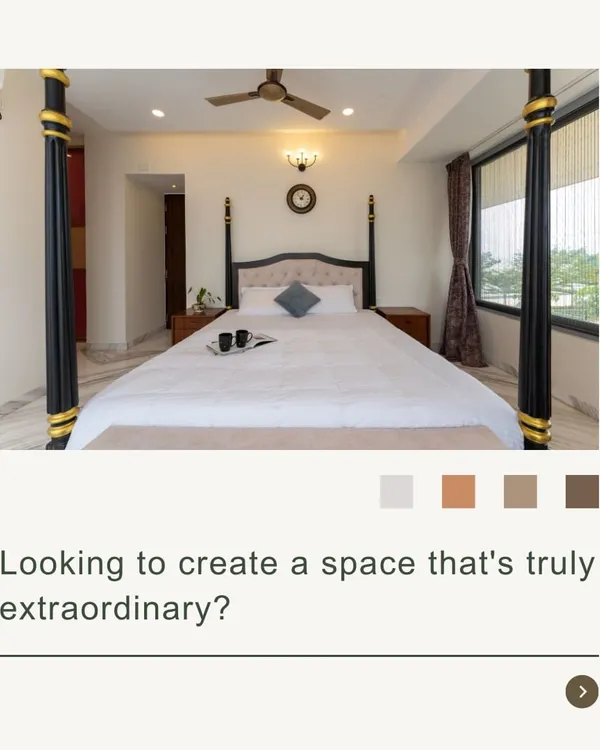 We believe in creating extraordinary spaces. This graphic showcases a classic four-poster bed, representing our ability to execute timeless designs.