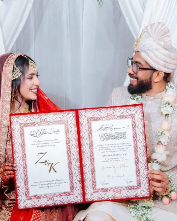 This moment, this smile, this is why I pour my heart into my work. Seeing a couple so happy with a Nikah certificate I handcrafted for them is the greatest reward. It's more than a document; it's the first page of your new life together.
