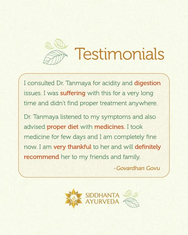 This patient shares his journey of overcoming long-term acidity and digestion issues. Through a personalized consultation, proper diet, and medicines, he found complete relief, highlighting the effectiveness of a root-cause approach.
