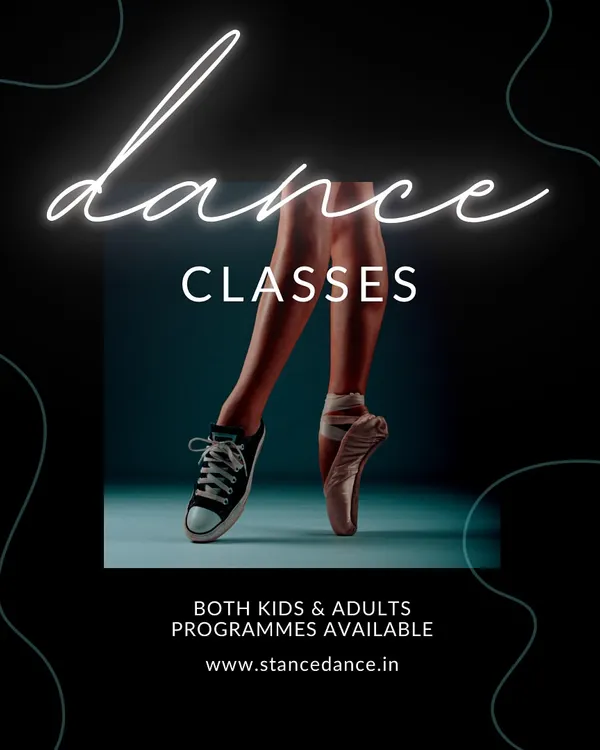 An ad for our dance classes, available for both kids and adults. The image of a sneaker and a pointe shoe perfectly captures our diverse range of styles.