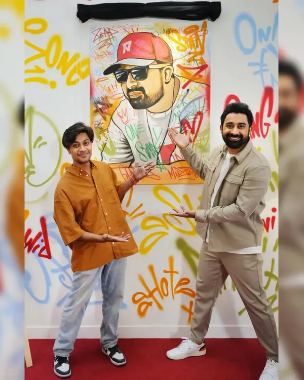 A great moment with the man himself, Rannvijay Singha. I created this graffiti-style portrait for him as part of a campaign with Uni-ball Posca markers.