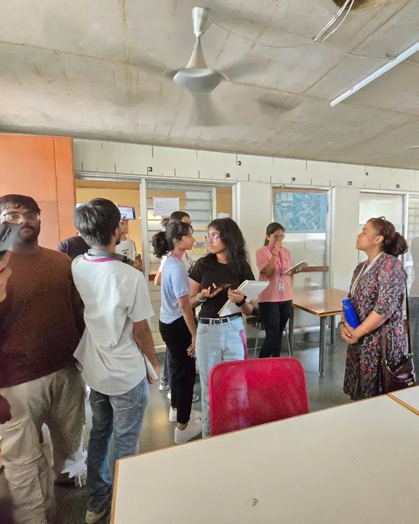 I am here with visiting first year students from BMS, answering their questions inside my home and office. I believe in complete transparency, showing them not just finished work but the process, the mess, and the collaborative energy of a design studio.