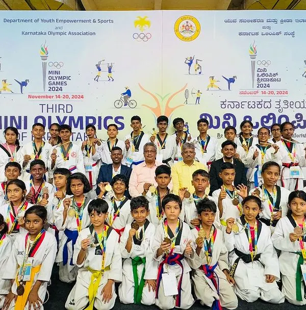 The full squad of medalists from the 3rd Mini Olympics Karnataka. It was a proud moment for us to see so many of our students representing Bengaluru Urban and achieving success.