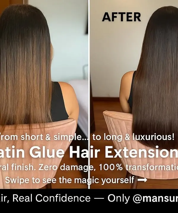 This is the ultimate glow-up. I used my signature keratin glue extensions to take this client's hair from short and simple to long, luxurious, and full of life, achieving a completely natural and damage-free finish.