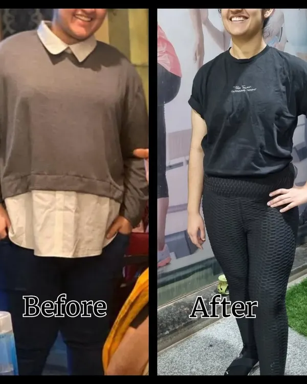 A picture is worth a thousand words. This before and after photo shows the amazing physical transformation of a dedicated student who lost over 30 kgs in 7 months by combining consistent training with a healthy diet.