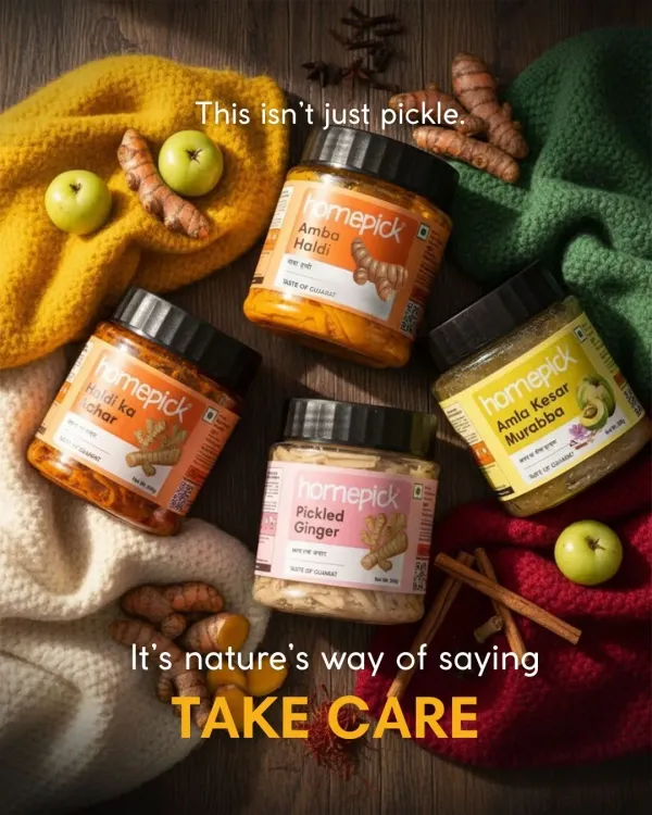 Our winter collection isn't just pickle; it's nature's way of saying 'take care'. Packed with amla, haldi, and ginger, these jars are full of goodness to keep you warm and healthy.