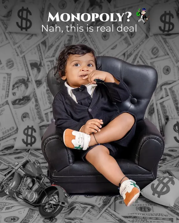 This is the real deal! My "Boss Baby" theme is a client favorite, featuring a backdrop of money, a tiny CEO chair, and of course, a baby with a whole lot of attitude.