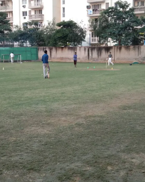 A view of our training ground at Sector 66, Gurgaon. We provide ample space for our players to practice fielding, batting, and bowling in a real match environment.
