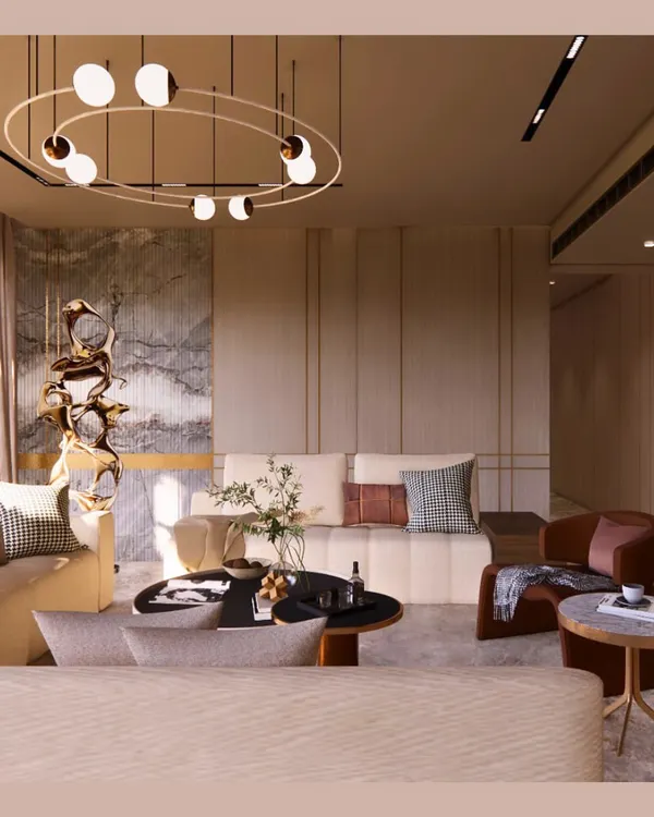 We love crafting walls that tell a story. In this living room, we created a rhythmic pattern of fluted marble and veneer panels, tied together with clean linear grooves for a look that is modern, contemporary, and a little extra.