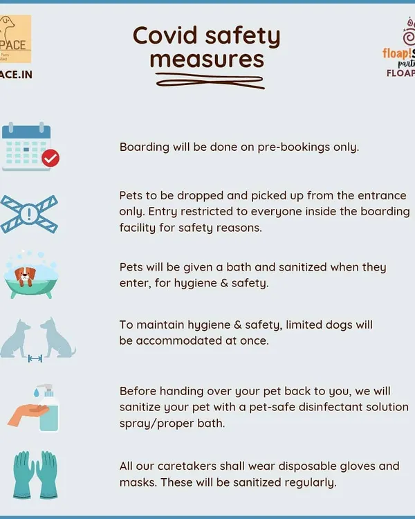 Your dog's safety is paramount. This graphic details our strict hygiene and safety measures, including pre-bookings, sanitized baths, and limited numbers to ensure a clean and secure environment for everyone.