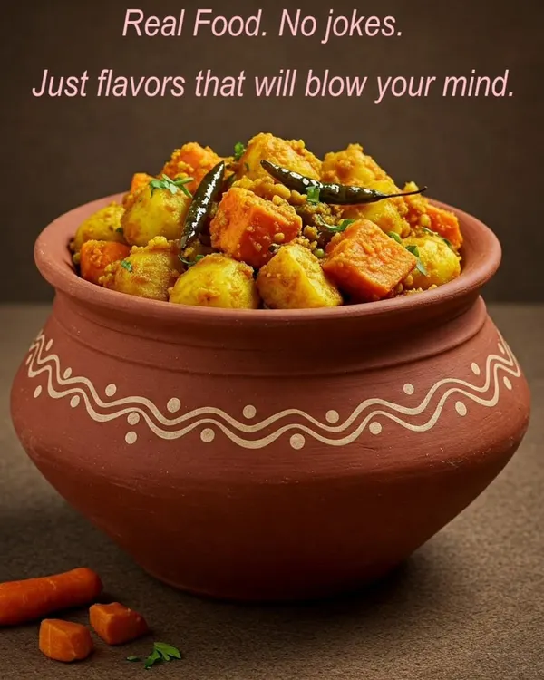 Our signature Undhiyu, traditionally slow-cooked in an earthen pot to bring out the deep, authentic flavors of mixed winter vegetables and spices. This is a true taste of Gujarati heritage, made with love in our kitchen.