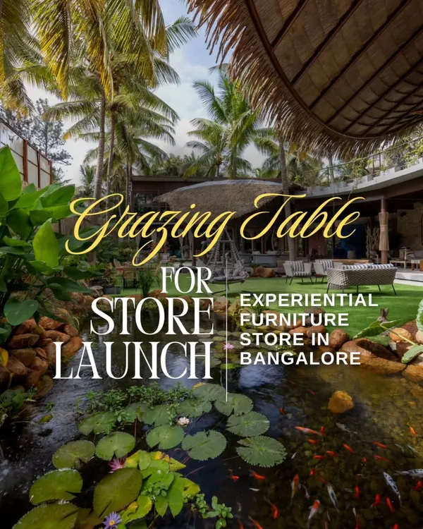 The grand launch of an experiential furniture store called for a grazing table that blended with the natural, lush surroundings. This image captures the essence of our bespoke event styling.