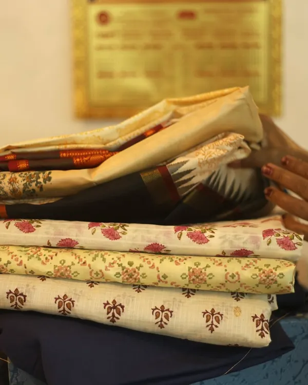 There is a quiet elegance to a well-printed silk saree. For this batch, we carefully curated blocks to match the rhythm of the weave and hand-mixed each color to complement the woven borders, creating a cohesive and lasting piece.