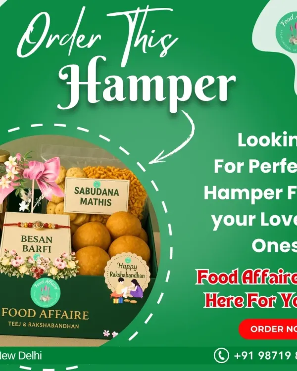 This is the perfect hamper for Teej and Rakshabandhan, filled with my homemade specialties. It includes healthy Ragi Chips, savory Sabudana Mathis, classic Besan Barfi, and rich Badam Halwa, all packed with love and ready to make your loved ones feel special.