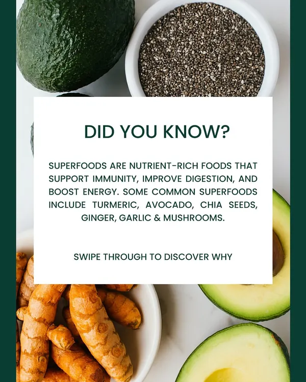 Did you know that superfoods are nutrient-rich foods that can support immunity and boost energy? We incorporate ingredients like turmeric, avocado, and chia seeds into our meals to maximize their health benefits.