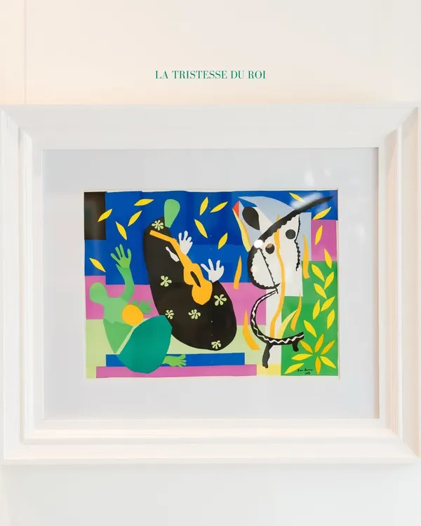 'La Tristesse du Roi' by Henri Matisse. This lithograph from the renowned French artist, a leading figure in the Fauvist movement, showcases his masterful use of color and fluid draughtsmanship.